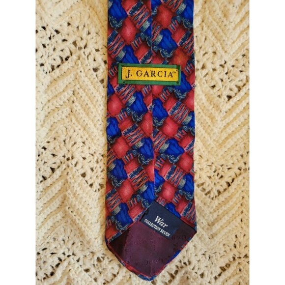 J Jerry Garcia 100% Silk Blue Red War Collection Seven Tie - Picture 2 of 2